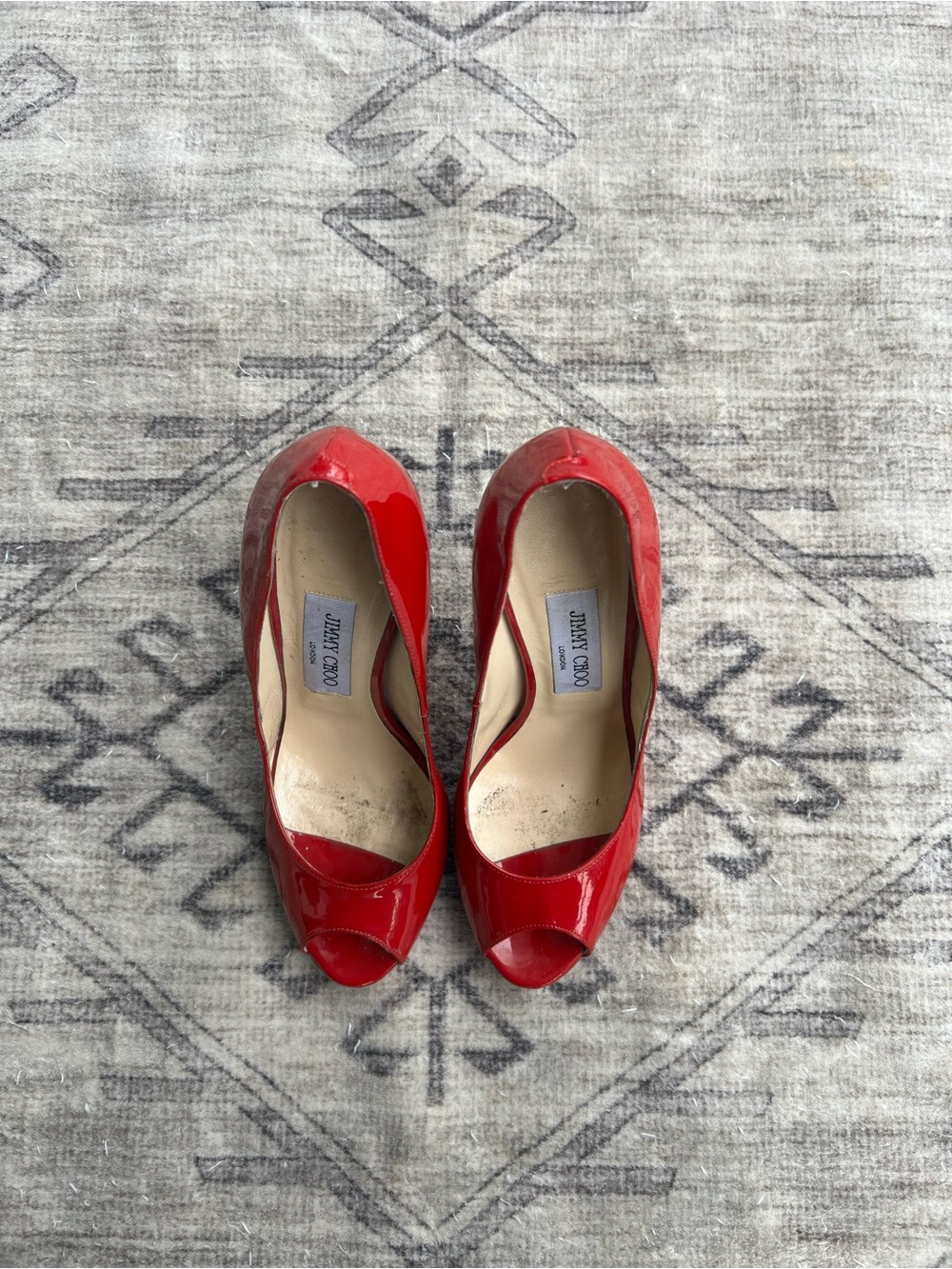 Jimmy Choo Red Patent Peep-Toe Heels
